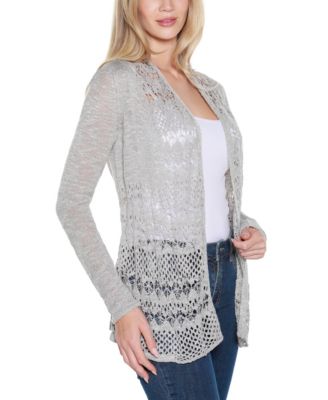 Women's Open-Front Pointelle-Trim Cardigan Sweater