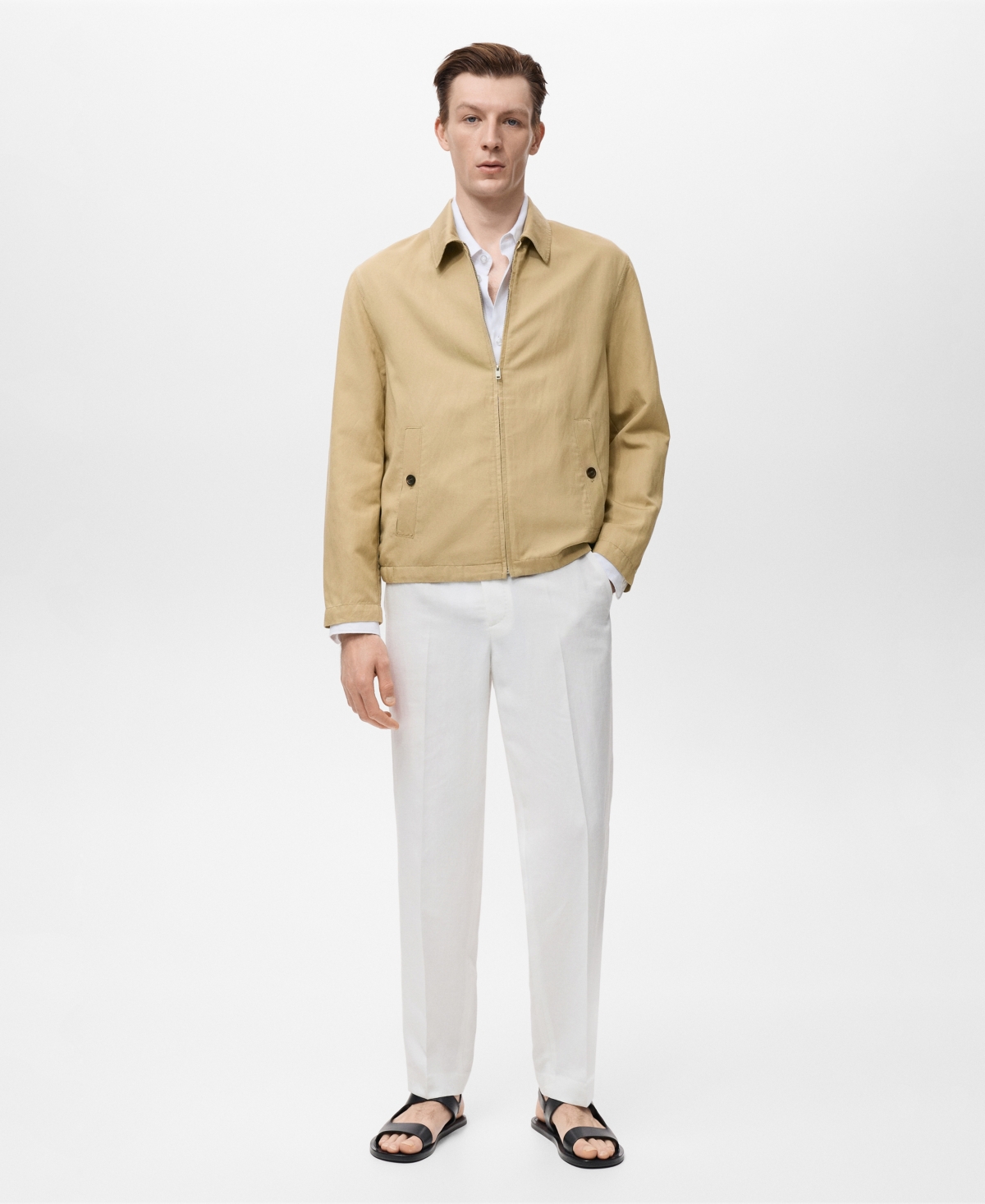 Mango Zip Jacket In Neutral