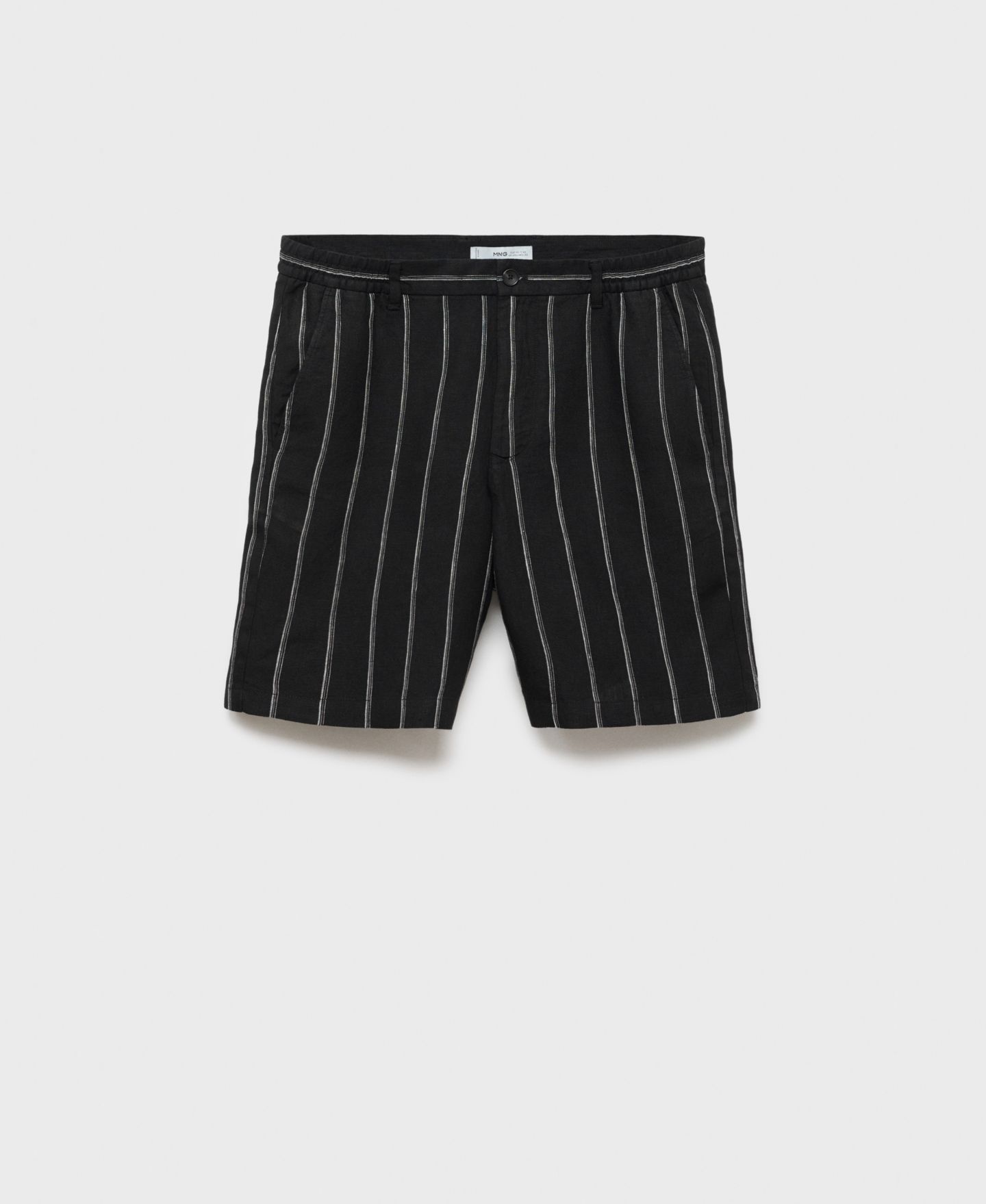 Мужские шорты Mango Striped Linen-Blend 8.5" Bermuda, цвет: Угольный — фото 8