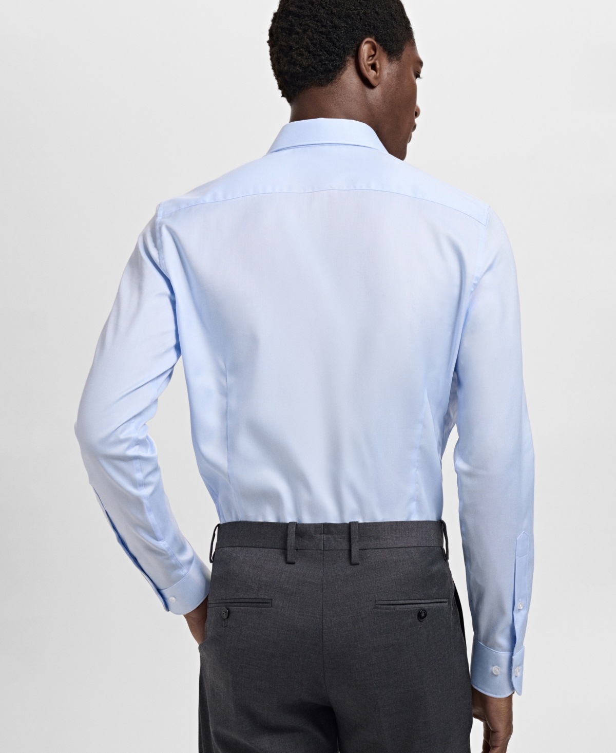 Mango Slim Fit Structured Cotton Button-up Shirt In Blue