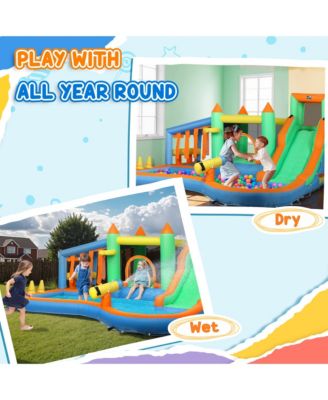 8 in 1 Inflatable Bounce House Water Slide with 550W High Power Blower