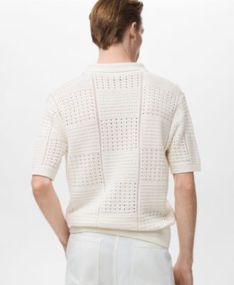 Men's Openwork Knitted Cotton Polo Shirt