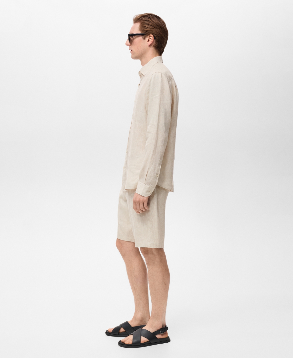 Mango Classic Fit Linen Button-up Shirt In Nude