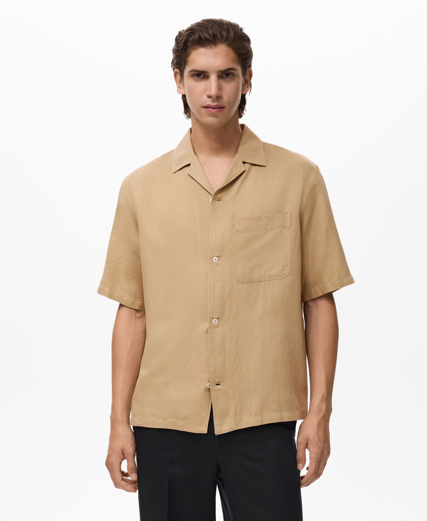 Мужская рубашка Mango Regular-Fit Linen Blend, цвет: Бежевый — фото 1