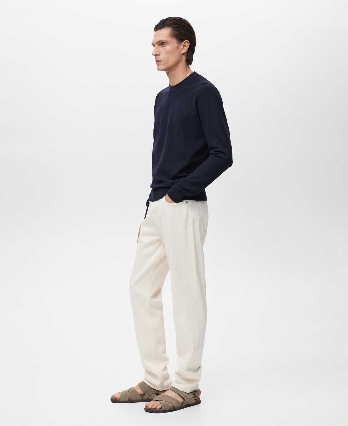 Mango Men's Microstructure Cotton Knitted Sweater In Blue