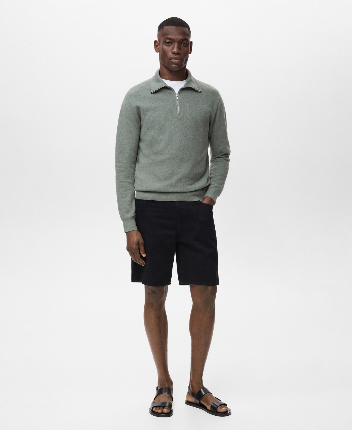 Mango Men's Zipper Collar Microstructure Sweater In Gray
