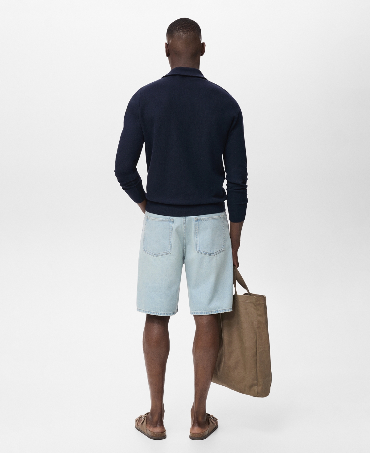 Mango Men's Zipper Collar Microstructure Sweater In Blue