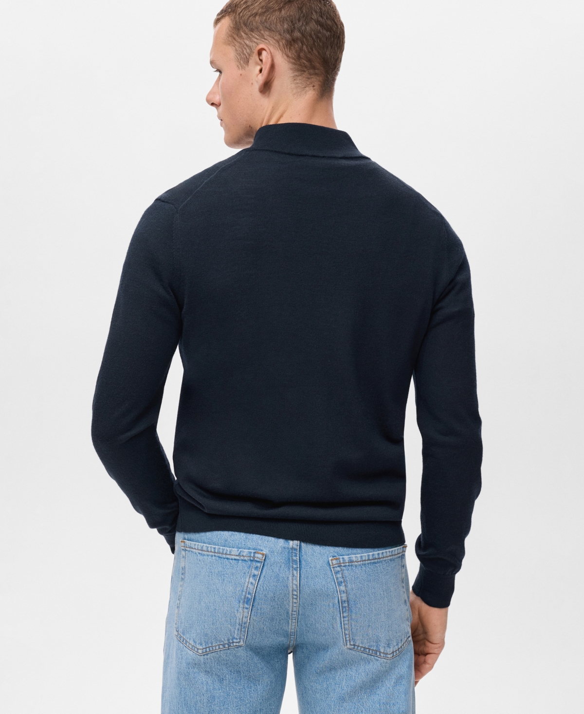 Mango Perkins Wool Quarter Zip Sweater In Blue