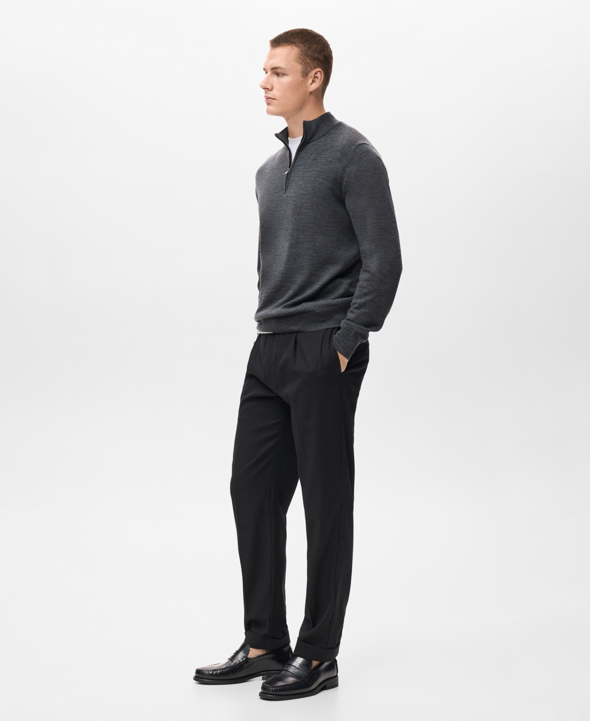 Mango Perkins Wool Quarter Zip Sweater In Gray