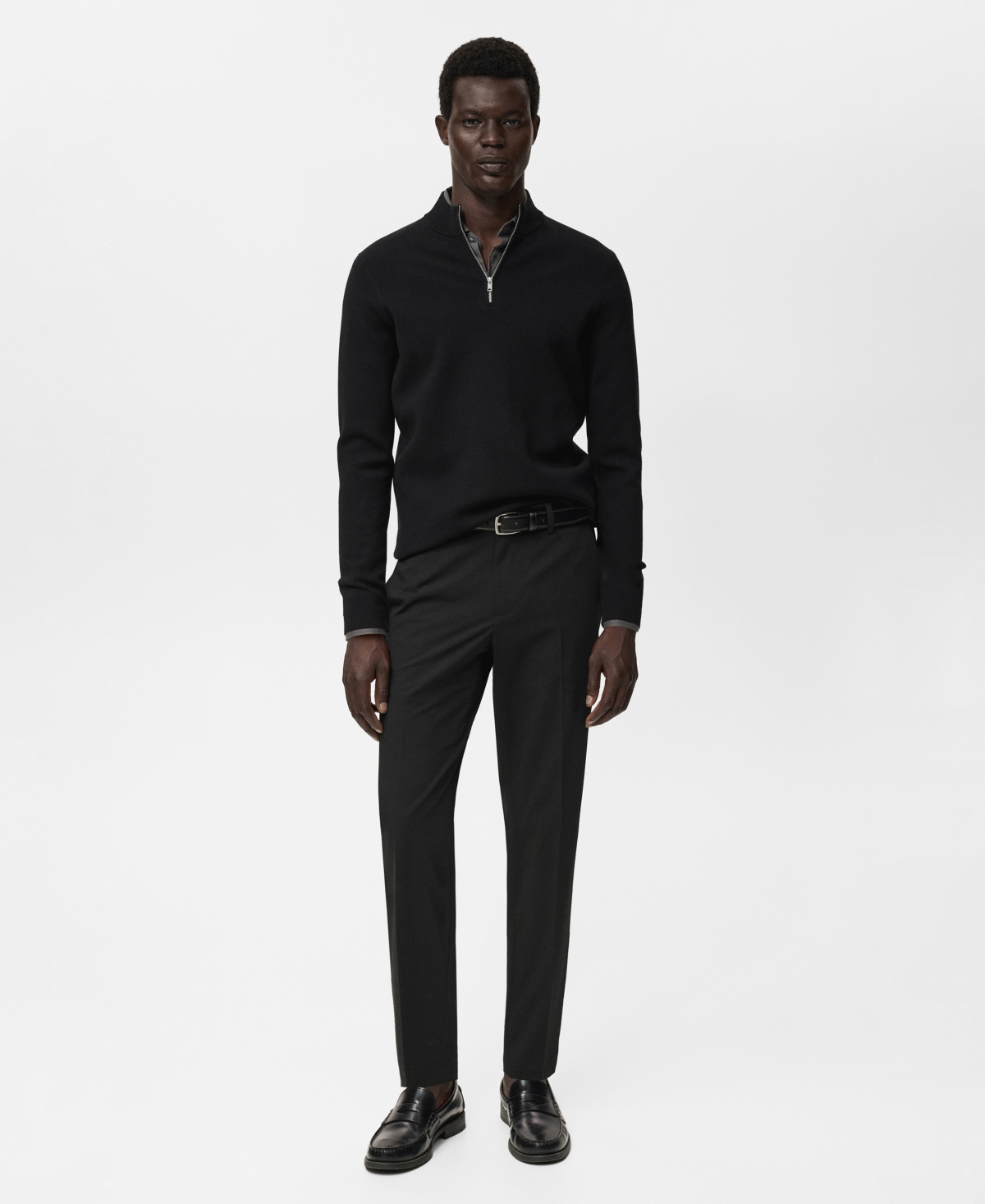 Mango Quarter Zip Sweater In Black