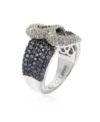 Suzy Levian Sterling Silver Sapphire & Created White Sapphire Buckle Ring