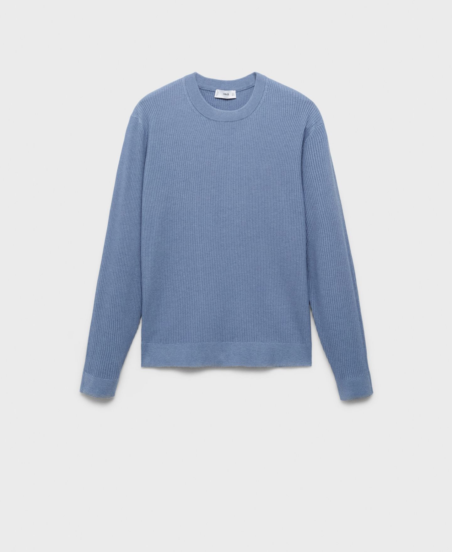 Мужской свитер MANGO Fine Rib-Knit Cotton, цвет: Синий — фото 8