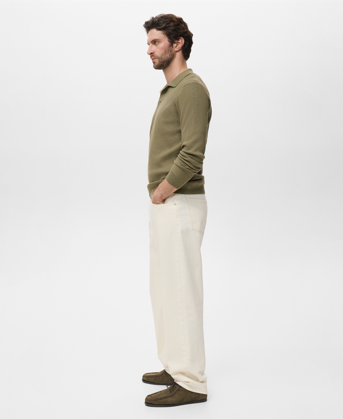 Mango Johnny Collar Rib Polo Sweater In Green