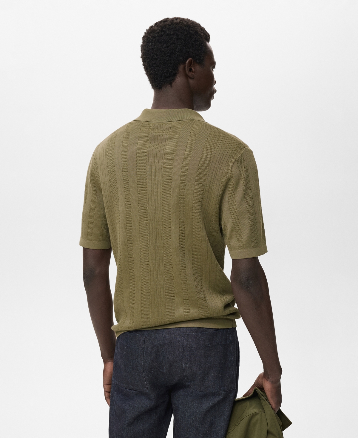 Mango Rib Johnny Collar Polo In Green