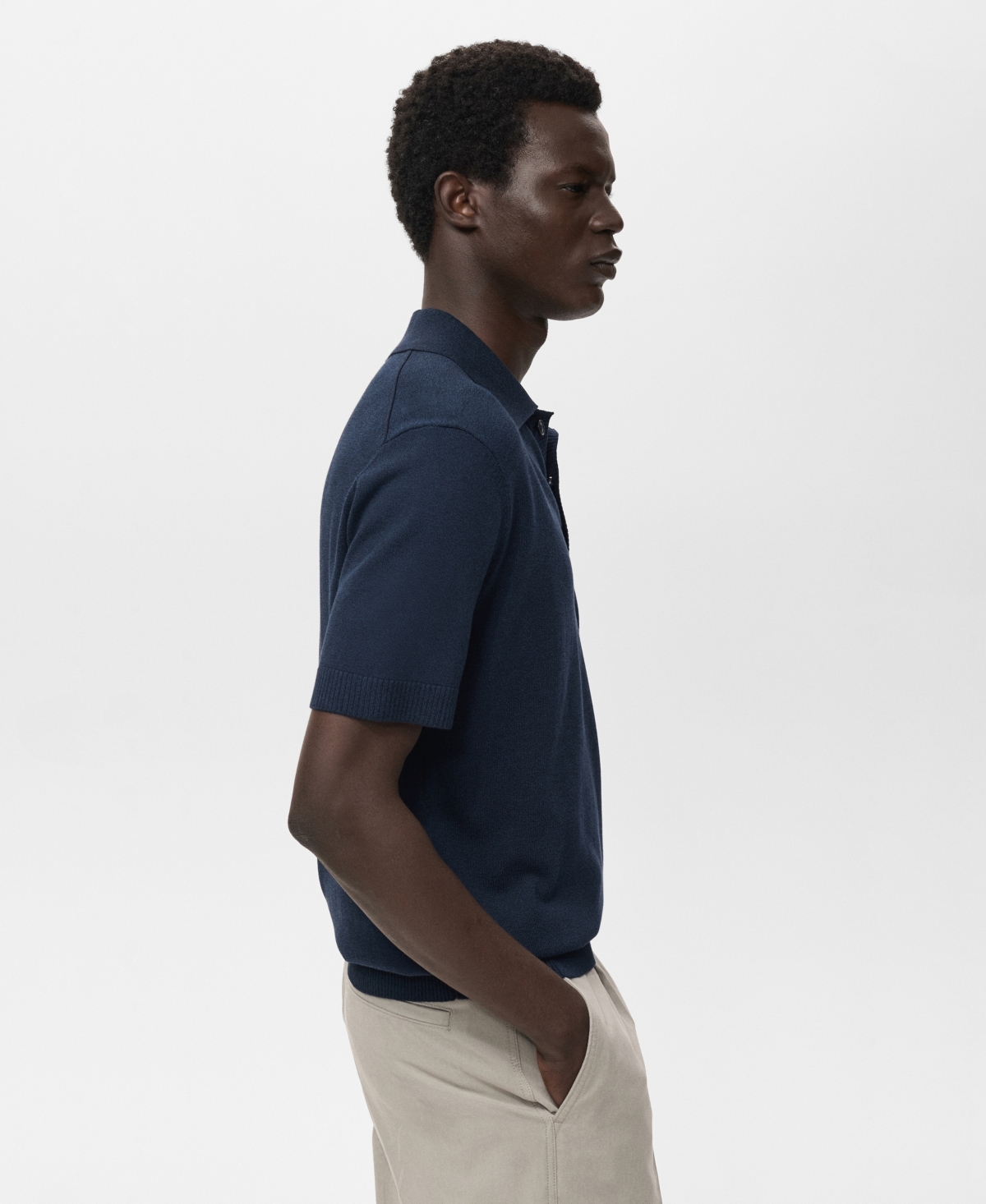 Mango Cotton Blend Knit Polo In Blue
