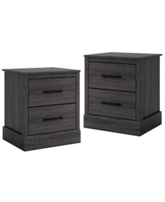 Set of 2 Drawer Nightstand Bedside Table Compact Sofa End Table Oak Dark Grey