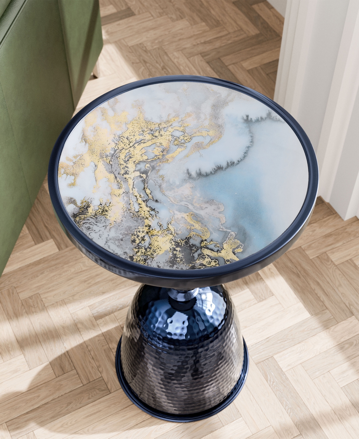 Furniture Of America Knoll 16" Metal Round End Table With Pedestal Base In Blue
