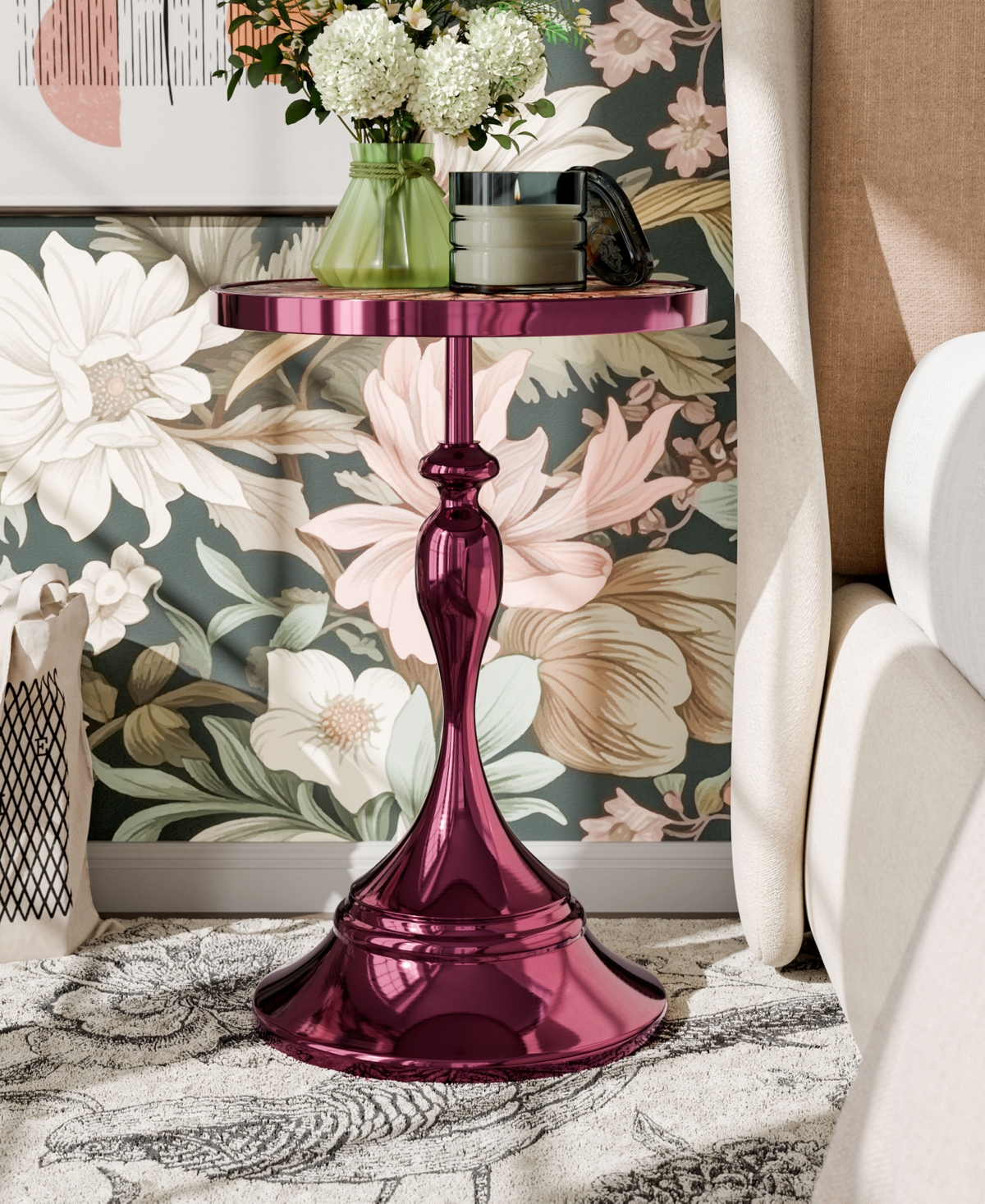 Furniture Of America Knoll 16" Metal Round End Table With Pedestal Base In Purple