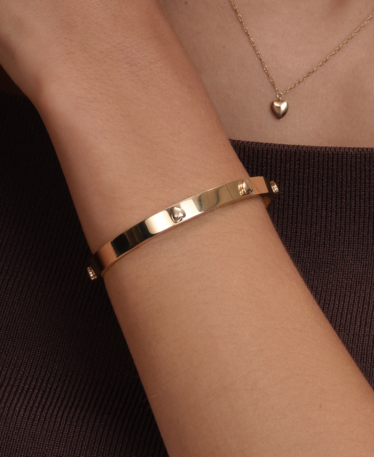 Olivia Burton Mini Heart Gold Tone Stainless Bangle Bracelet In Brown