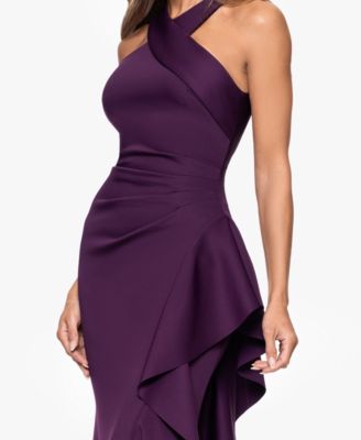 Women's Crisscross Halter Side-Ruffled Gown