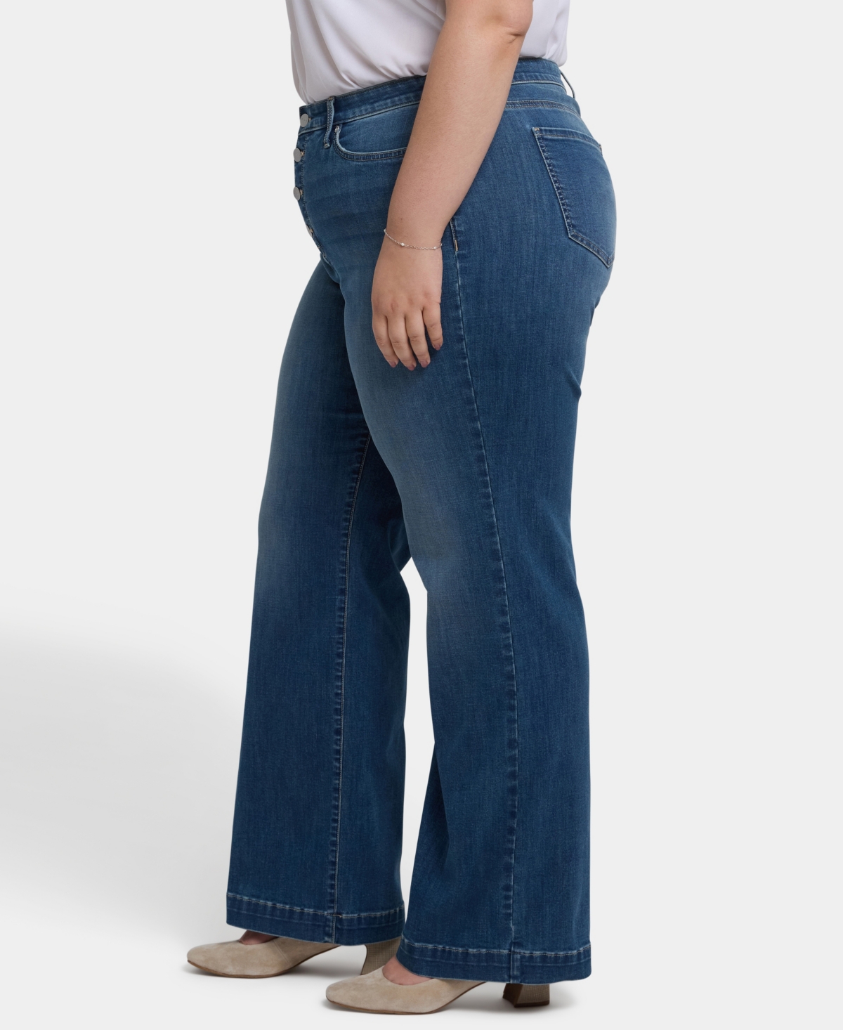 Nydj Plus Size Teresa Wide Leg Exposed Button Fly Jeans In Blue