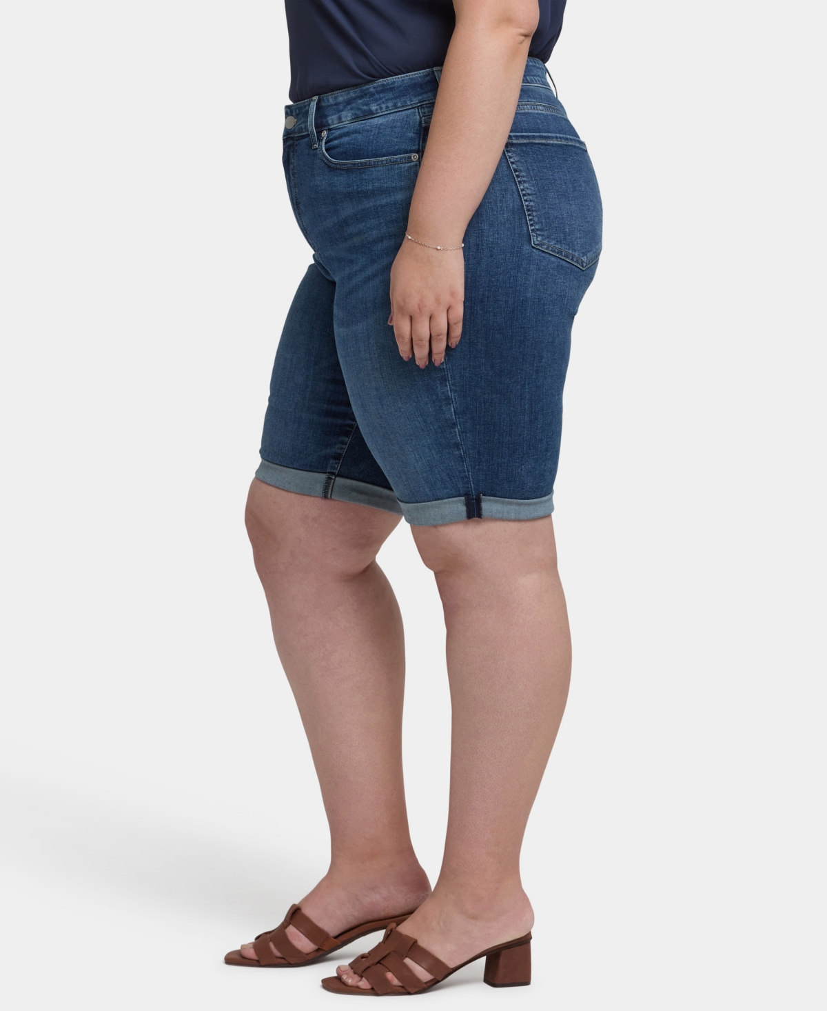 Nydj Briella Roll Cuff Jean Shorts In Valencia Surf In Blue