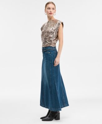 Women's Flared Denim Maxi Skirt