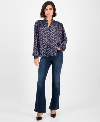 Women's Smocked Mock Neck Blouse