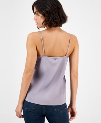 Women's Lace-Trim Hammered Satin Tank