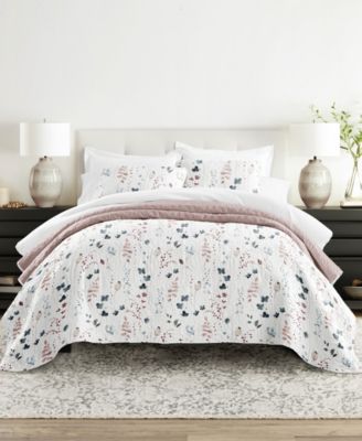 Poppy Bloom Reversible 3-Pc. Quilt Set, Full/Queen