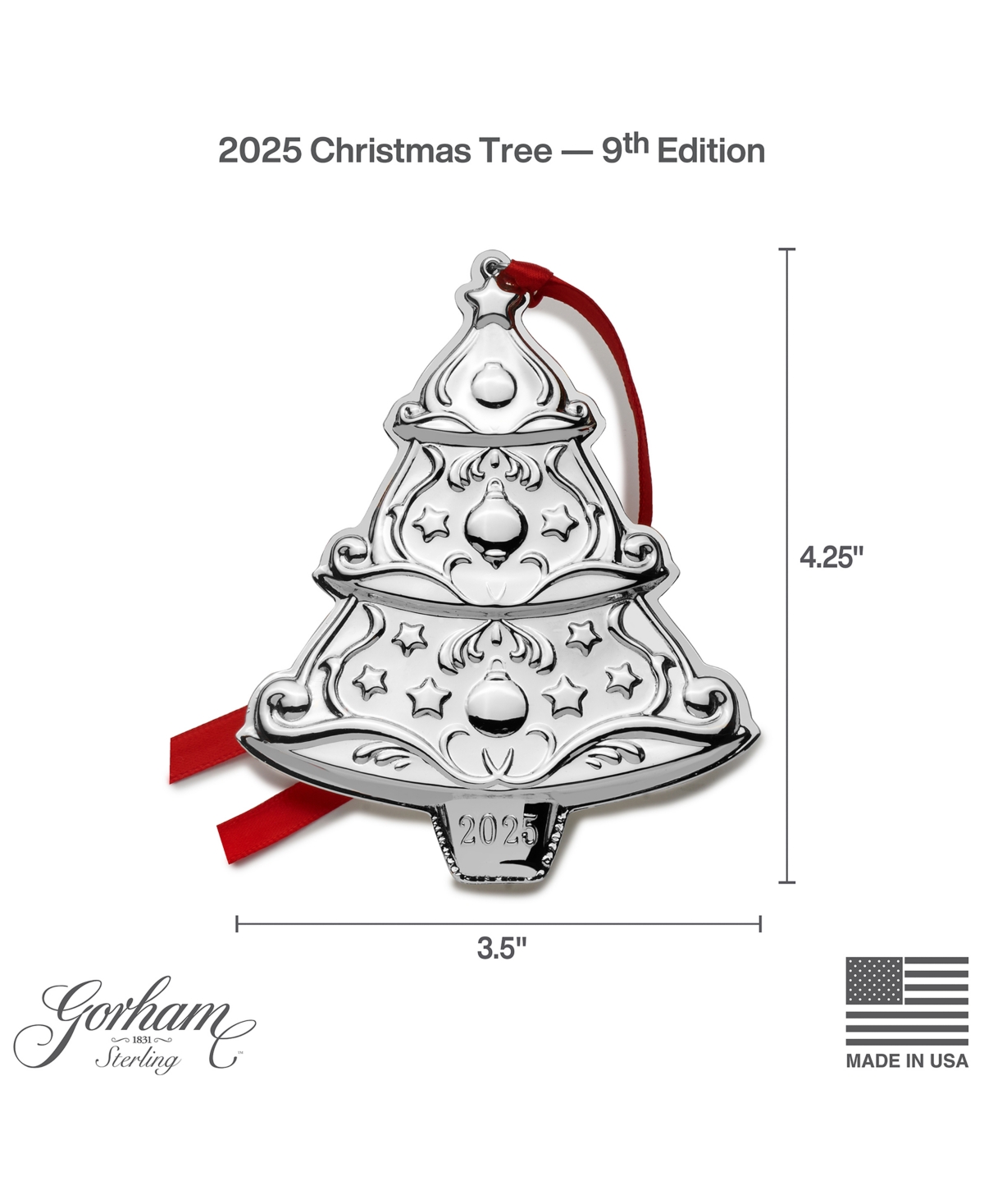 Gorham 2025 Sterling Silver Christmas Tree Ornament, 9th Edition In Silver