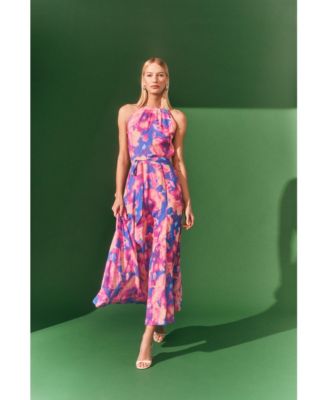 Women's Halter Tie Waist Ankle Length Dress