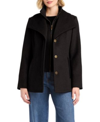 Women's Short Wool Coat With Fixed Bib