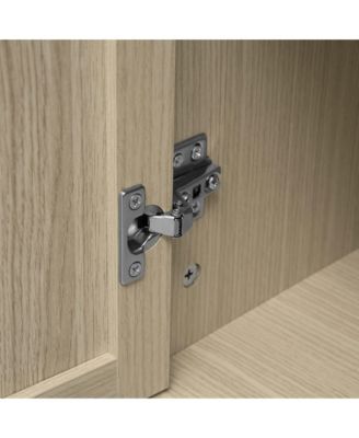 CASAINC 58.11" 4-Door Pine & Engineered Rattan Adjustable Shelves, Anti-Dumping Device, Non-Slip Pads Rattan Storage Cabinet