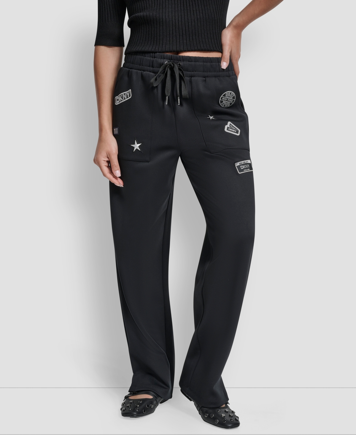 Dkny Women's Pins & Patches Scuba Jogger Pants In Black