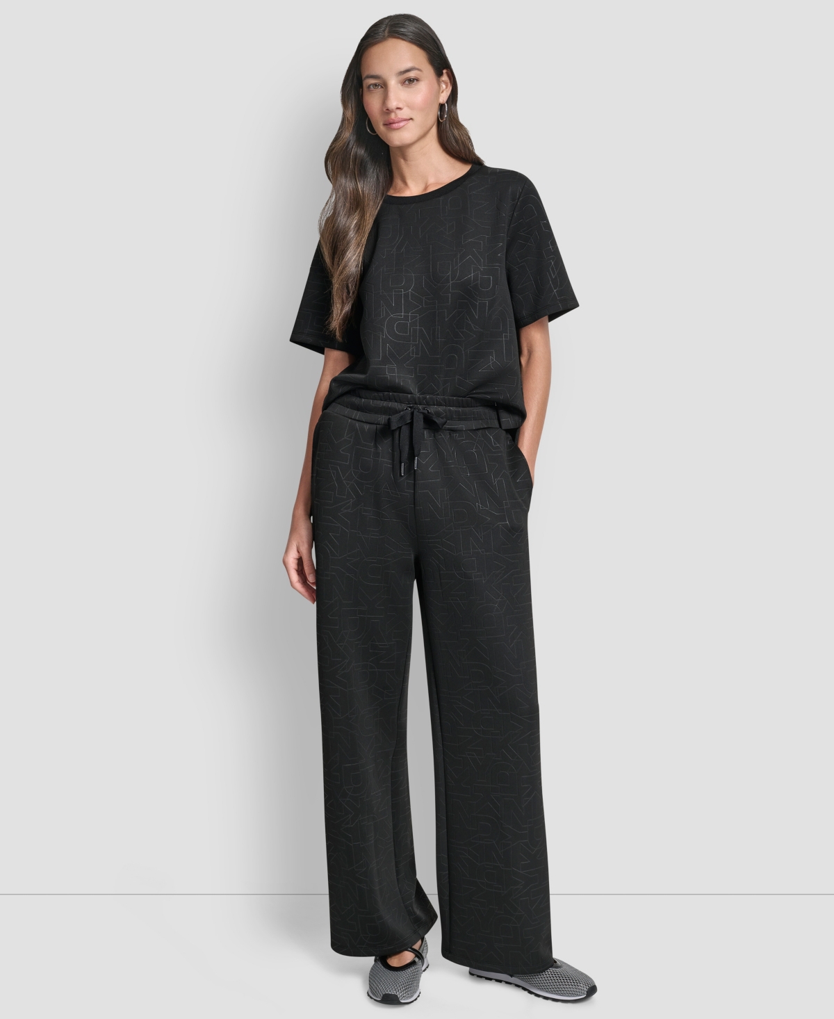 Dkny Women's Debossed Logo Pull-on Pants In Black