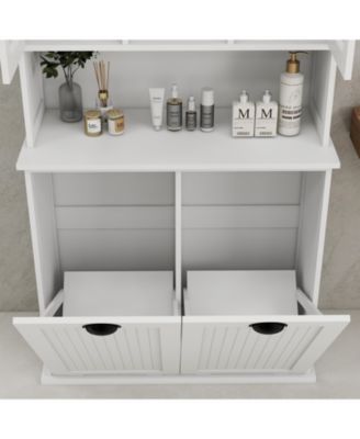 Tall Tilt-Out Laundry Cabinet with 2 Compartments and Adjustable Shelves