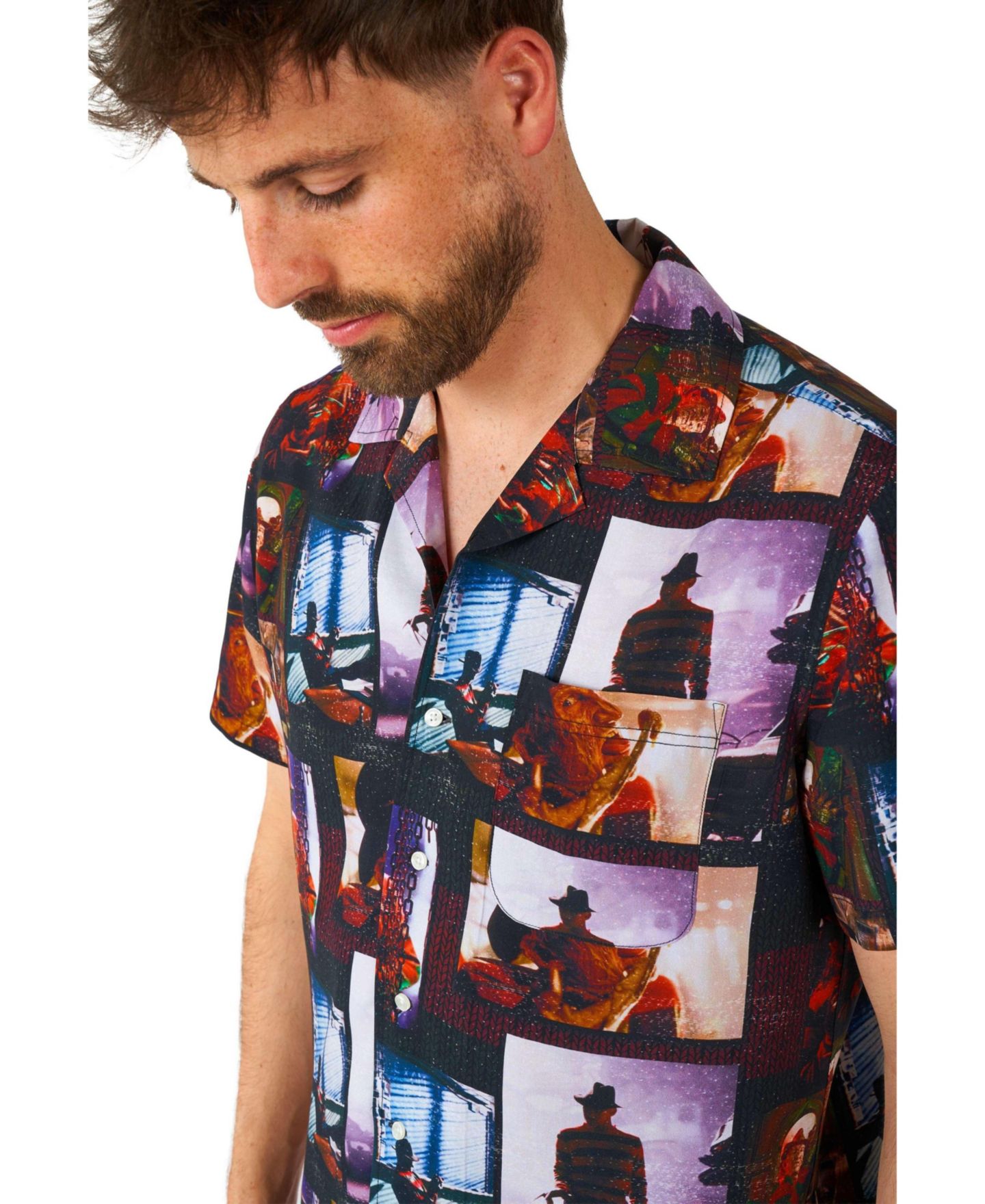 Мужская рубашка OppoSuits Official A Nightmare On Elm Street Hawaii Shirt - Halloween Themed Party Shirt - Short Sleeve - Black, цвет: Чёрный — фото 5