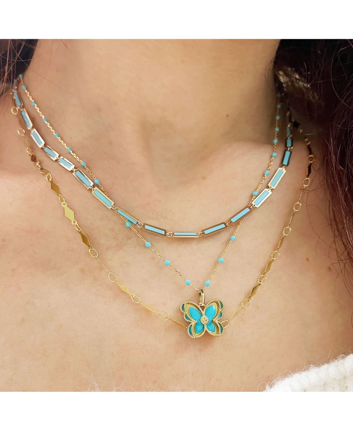 The Lovery Turquoise Bar Necklace 14K Gold inches