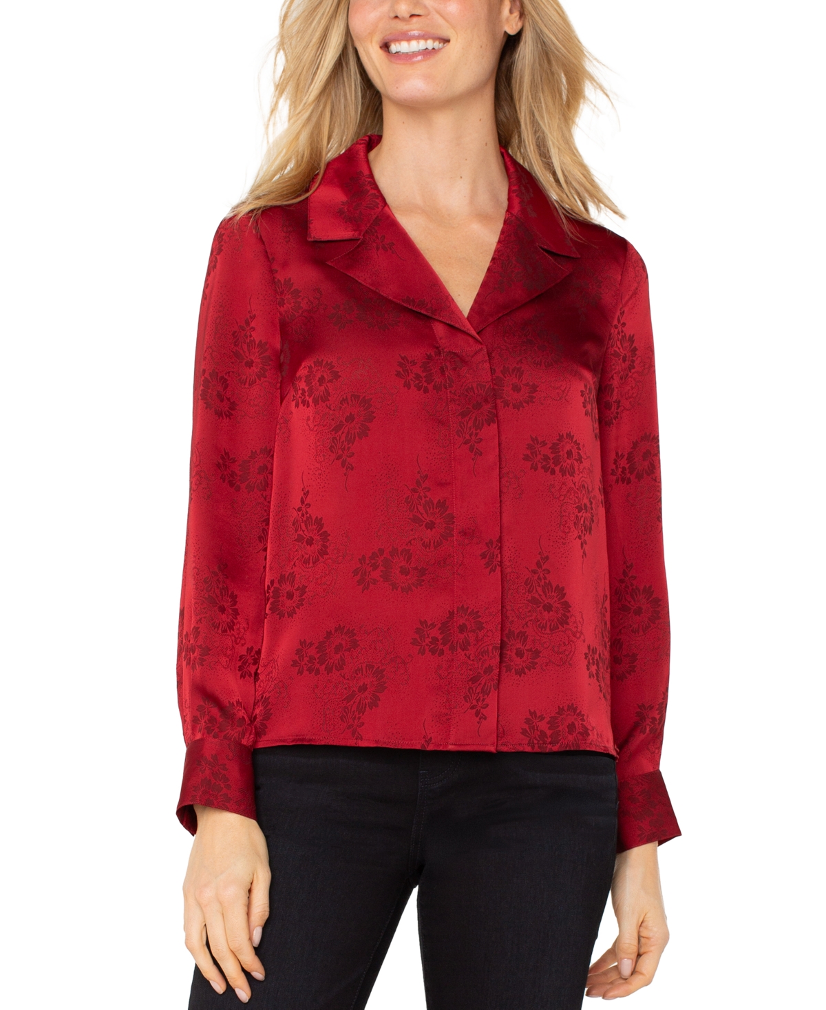 Liverpool Los Angeles Floral Jacquard Button-up Shirt In Red