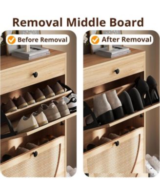 Shoe Cabinet with 2 Flip Drawers, Oak