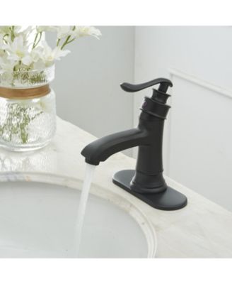 Single Hole Single Handle Low-Arc Bathroom Faucet With Pop-up Drain Assembly in Matte Black
