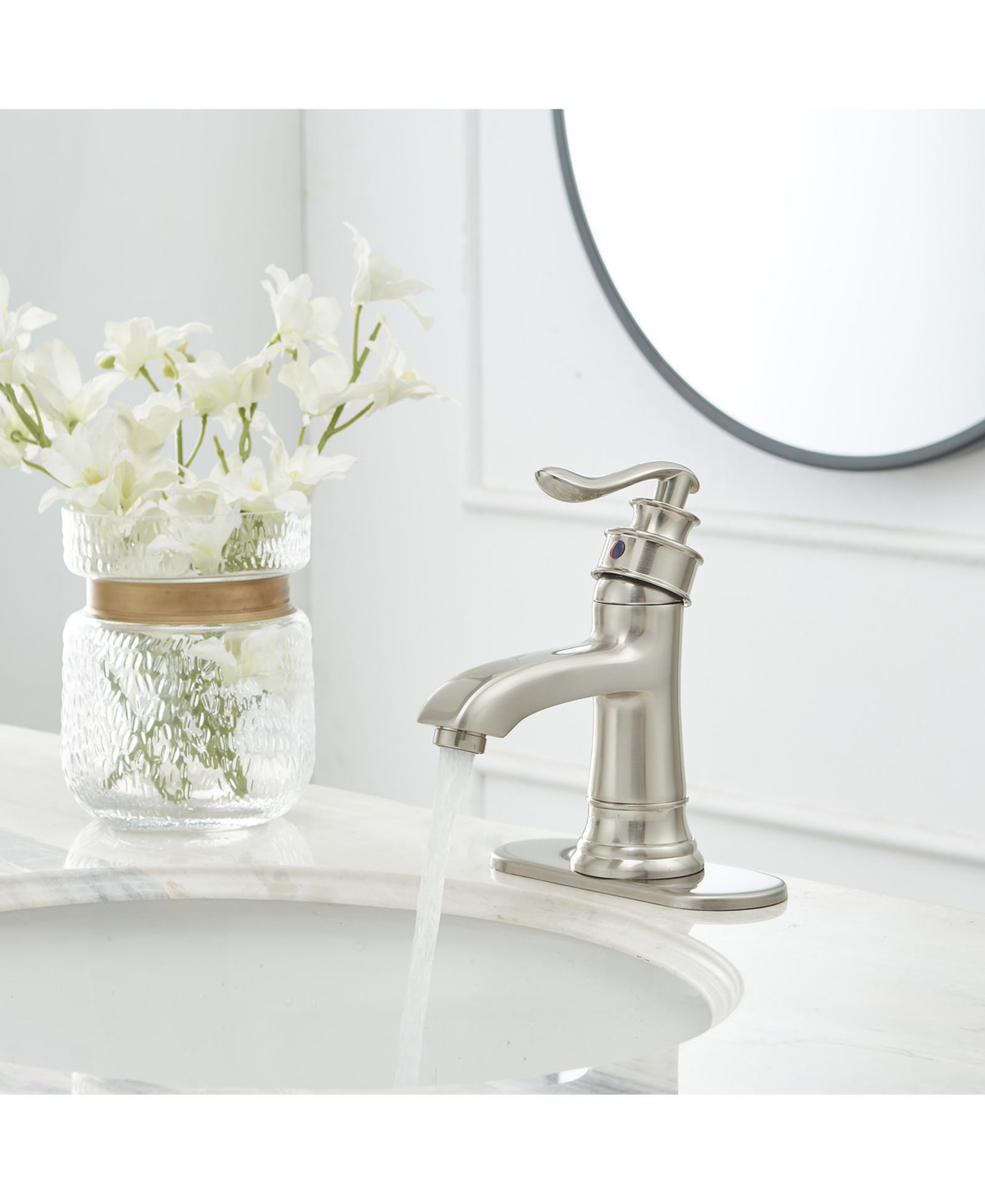 Greenspring Single Hole Single-Handle Low-Arc Bathroom Faucet With Pop-up Drain Assembly Brushed Nickel