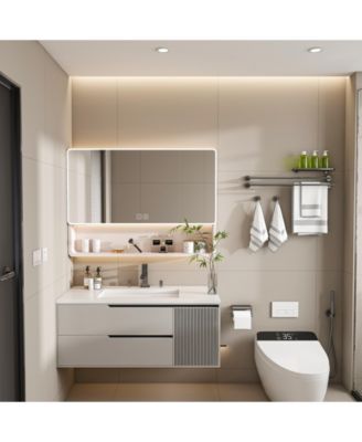 35×28 Inch Aluminum Mirror Cabinet with 3-Color LED and Defogging Feature