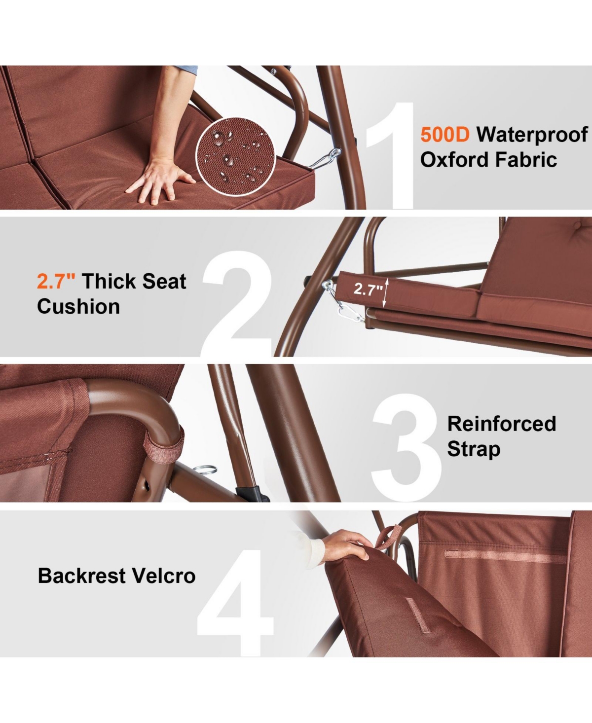 Flynama 3-Seat Patio Swing Chair, Converting Canopy Swing, Outdoor Patio Porch with Adjustable Canopy, Removable Thick Cushion and Alloy Steel Frame,