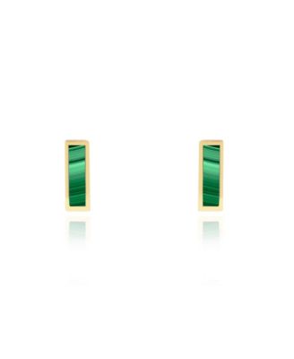 Malachite Bar Stud Earrings 14K Gold