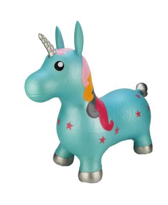Inflatable Bouncy Ride-On Hopper W/ Pump - Blue Unicorn
