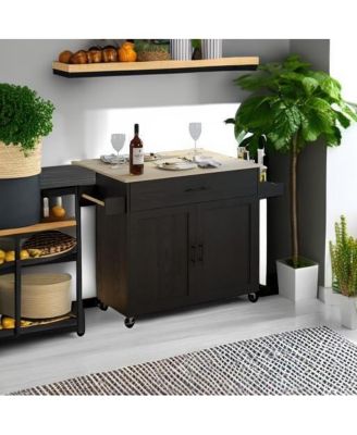 Rolling Kitchen Island with Drop Leaf, Storage Cabinet, Drawer, Black