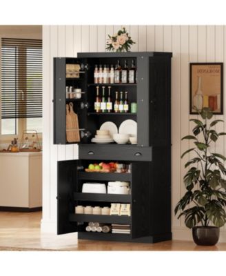 Kitchen Pantry with Drawer, Sliding Storage Rack, Black