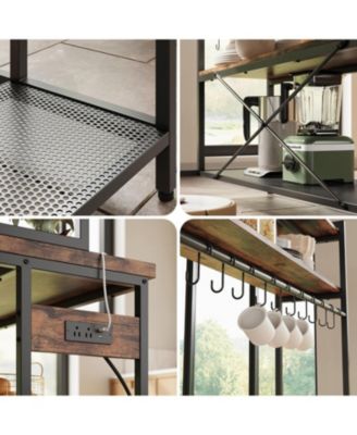 Kitchen Island with Stools, Storage and Power Outlet, Vintage Brown